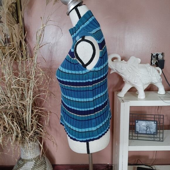 Eddie Bauer Size Small S Cotton Striped Stripes Blue Turtle Neck Sleeveless Ribb - Picture 11 of 11